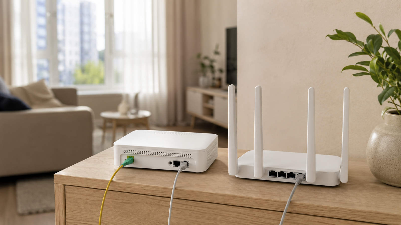 Оптический терминал и Wi‑Fi-роутер для подключения домашнего интернета