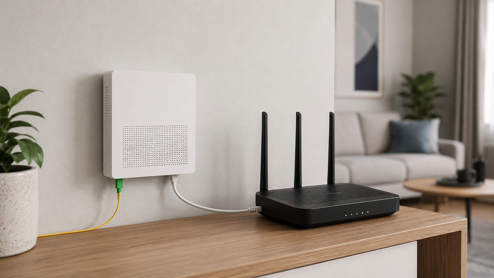 Оптический терминал и Wi-Fi-роутер для подключения интернета по GPON
